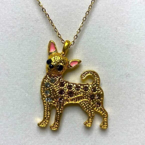 Chihuahua Rhinestone Dog Lover’s Necklace - Picture 2 of 3